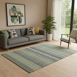 5' X 8' Sage Gray And Ivory Striped Washable Area Rug With UV Protection