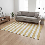 5' X 8' Gold And Ivory Striped Washable Area Rug With UV Protection