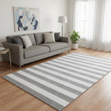 5' X 8' Gray And Ivory Striped Washable Area Rug With UV Protection