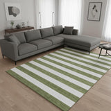 5' X 8' Olive Green And Ivory Striped Washable Area Rug With UV Protection