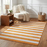 5' X 8' Orange And Ivory Striped Washable Area Rug With UV Protection