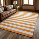 8' X 10' Orange And Ivory Striped Washable Area Rug With UV Protection