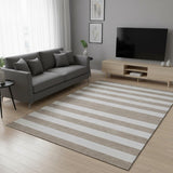5' X 8' Taupe And Ivory Striped Washable Area Rug With UV Protection