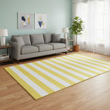 5' X 8' Yellow And Ivory Striped Washable Area Rug With UV Protection