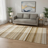5' X 8' Chocolate And Ivory Striped Washable Area Rug With UV Protection