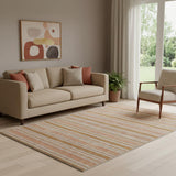 5' X 8' Rust And Beige Striped Washable Area Rug With UV Protection