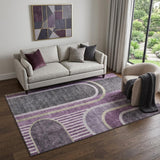 5' X 8' Purple And Khaki Geometric Washable Area Rug With UV Protection