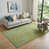 5' X 8' Fern Green And Blue Paisley Washable Area Rug With UV Protection