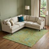 8' X 10' Fern Green And Blue Paisley Washable Area Rug With UV Protection