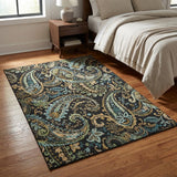 3' X 5' Black Blue And Green Paisley Washable Area Rug With UV Protection