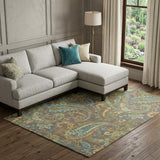 8' X 10' Chocolate Blue And Green Paisley Washable Area Rug With UV Protection