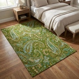 3' X 5' Green And Blue Paisley Washable Area Rug With UV Protection