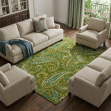 8' X 10' Green And Blue Paisley Washable Area Rug With UV Protection