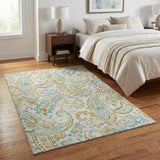 3' X 5' Ivory Blue And Green Paisley Washable Area Rug With UV Protection