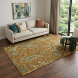 5' X 8' Rust Blue And Green Paisley Washable Area Rug With UV Protection