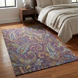 3' X 5' Purple Green And Blue Paisley Distressed Washable Area Rug With UV Protection