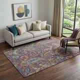 5' X 8' Purple Green And Blue Paisley Washable Area Rug With UV Protection