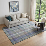 5' X 8' Green And Purple Plaid Washable Area Rug With UV Protection