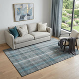 5' X 8' Teal And Ivory Plaid Washable Area Rug With UV Protection