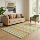 5' X 8' Fern Green Orange And Beige Striped Washable Area Rug With UV Protection