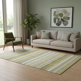 5' X 8' Wheat Gray And Ivory Striped Washable Area Rug With UV Protection