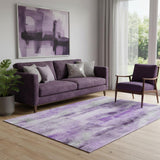 5' X 8' Purple And Ivory Abstract Washable Area Rug With UV Protection