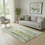 5' X 8' Sage And Ivory Abstract Washable Area Rug With UV Protection