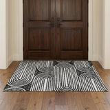 3' X 5' Black And Ivory Geometric Distressed Washable Area Rug With UV Protection
