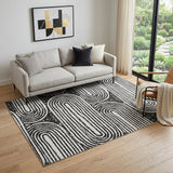 5' X 8' Black And Ivory Geometric Distressed Washable Area Rug With UV Protection