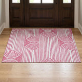 3' X 5' Blush And Ivory Geometric Distressed Washable Area Rug With UV Protection