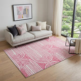 5' X 8' Blush And Ivory Geometric Distressed Washable Area Rug With UV Protection