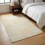 3' X 5' Gold And Ivory Geometric Distressed Washable Area Rug With UV Protection