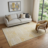 5' X 8' Gold And Ivory Geometric Distressed Washable Area Rug With UV Protection