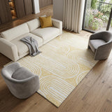 8' X 10' Gold And Ivory Geometric Distressed Washable Area Rug With UV Protection