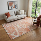 5' X 8' Salmon And Ivory Geometric Washable Area Rug With UV Protection