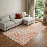 8' X 10' Salmon And Ivory Geometric Distressed Washable Area Rug With UV Protection