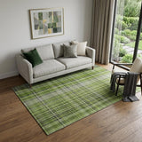 5' X 8' Green Gray And Ivory Plaid Washable Area Rug With UV Protection