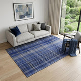 5' X 8' Navy Blue And Gray Plaid Washable Area Rug With UV Protection