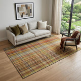 5' X 8' Rust Gold And Green Plaid Washable Area Rug With UV Protection