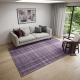 5' X 8' Purple And Gray Plaid Washable Area Rug With UV Protection