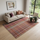 5' X 8' Red Ivory And Gold Plaid Washable Area Rug With UV Protection