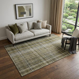 5' X 8' Taupe And Coffee Plaid Washable Area Rug With UV Protection