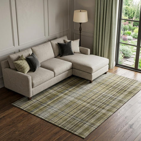 8' X 10' Taupe And Coffee Plaid Washable Area Rug With UV Protection