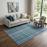 5' X 8' Teal And Gray Plaid Washable Area Rug With UV Protection