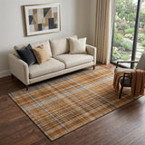 5' X 8' Terra Cotta And Gray Plaid Washable Area Rug With UV Protection