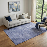 5' X 8' Navy Blue And Ivory Geometric Washable Area Rug With UV Protection