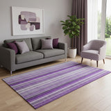 5' X 8' Purple And Ivory Striped Washable Area Rug With UV Protection