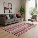 5' X 8' Red And Ivory Striped Washable Area Rug With UV Protection