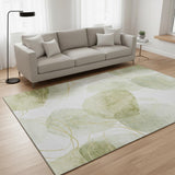 5' X 8' Green Gold And Ivory Abstract Washable Area Rug With UV Protection