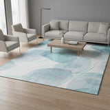 5' X 8' Teal And Ivory Abstract Washable Area Rug With UV Protection